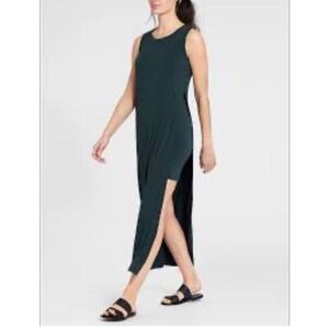 Athleta Athleisure Gaia Maxi Tank Dress Side Slit Mini Skirt Dark Teal Womens
